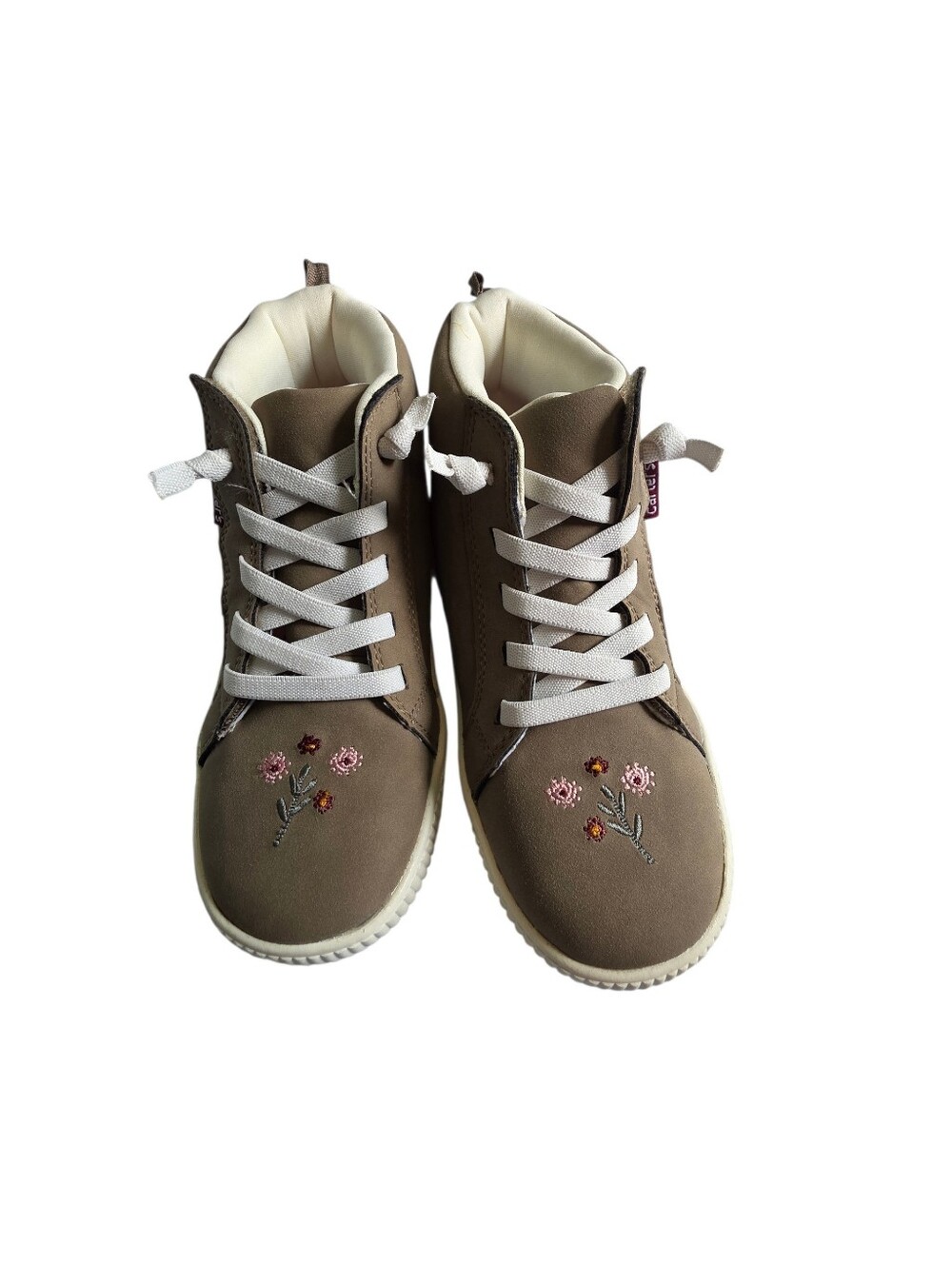 Carters Taupe Floral Embroidered High-Top Sneakers with White Laces
